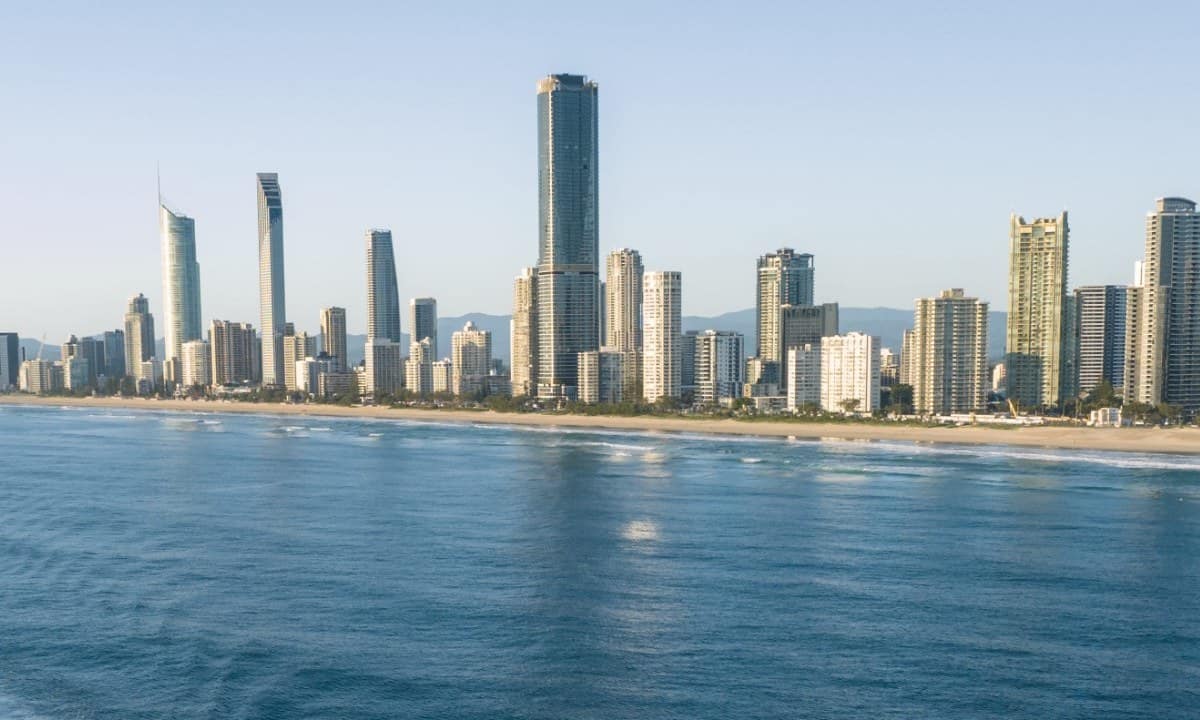 Surfers Paradise skyline and beach from the ocean, Gold Coast