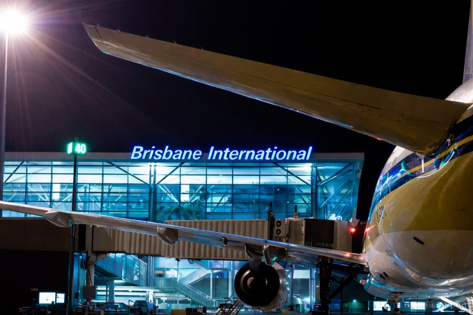 Brisbane Airport international terminal at night