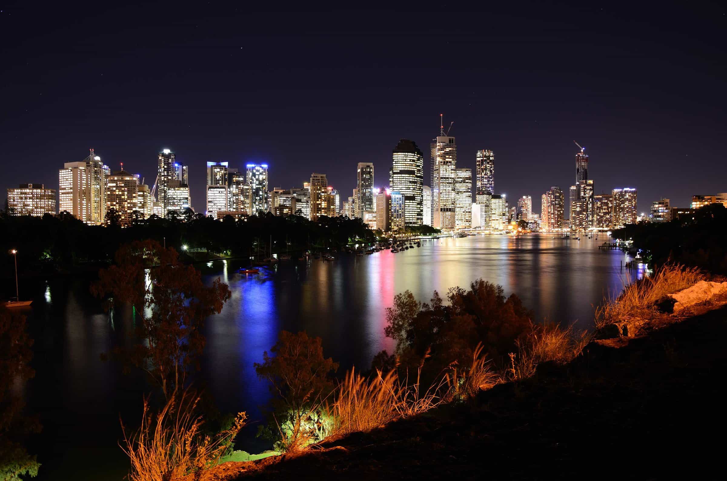 Brisbane city skyline at night from Kangaroo Point
