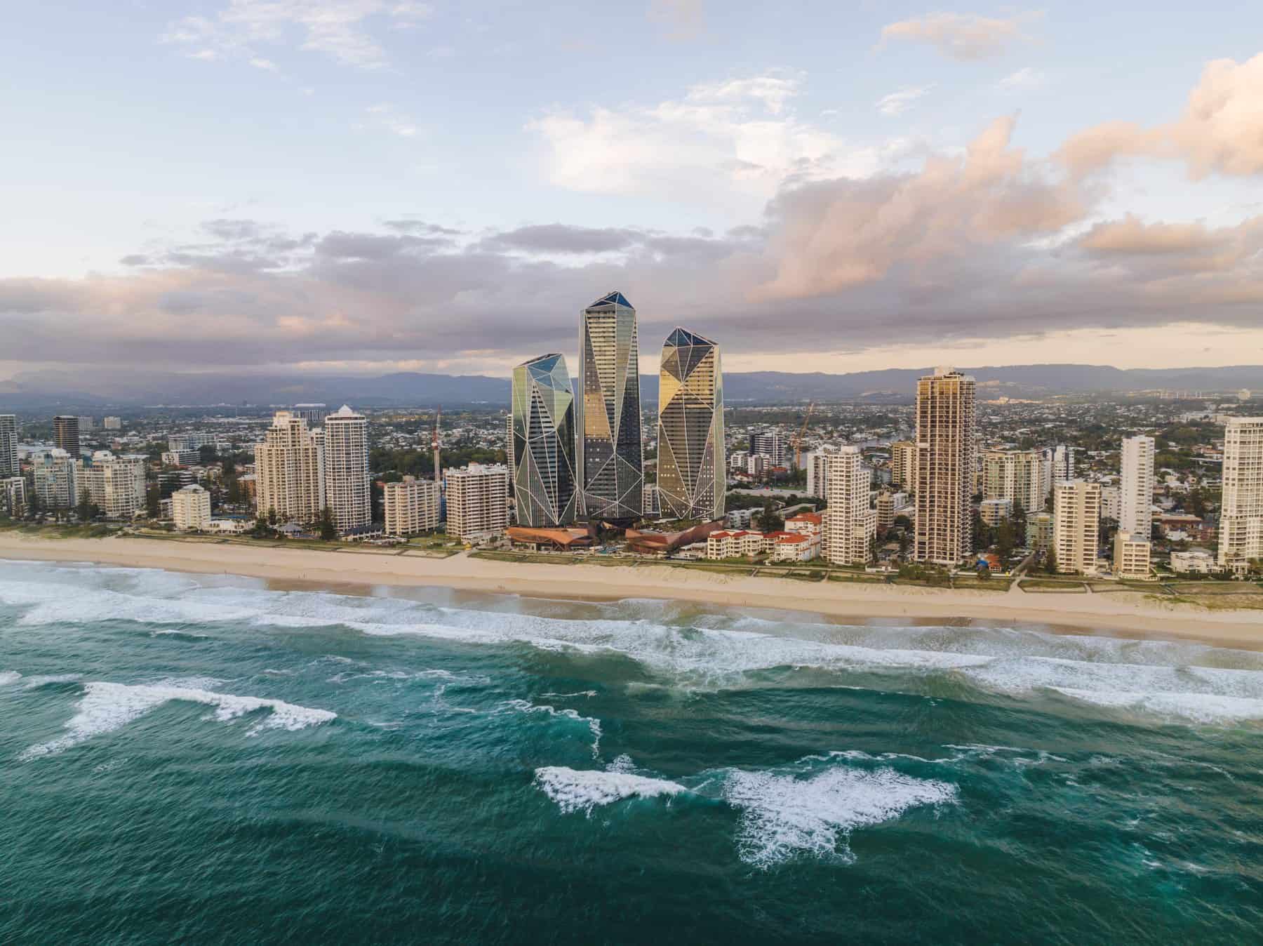 Gold Coast beaches and towers from the air