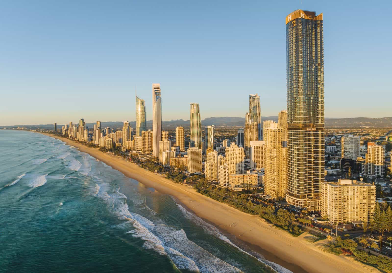 Surfers Paradise beach and towers from the air